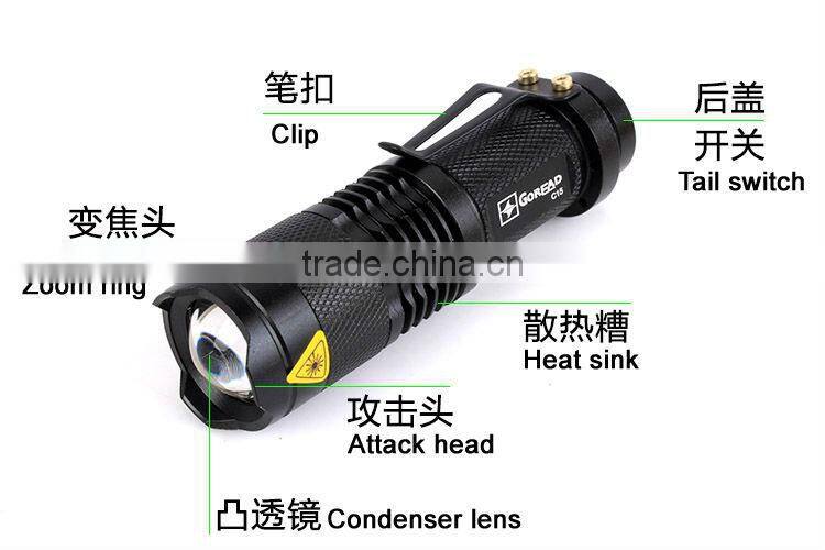 GOREAD C15 flashlight rechargeable Mini LED Flashlight Torch Adjustable Focus Zoom Light Lamp Black