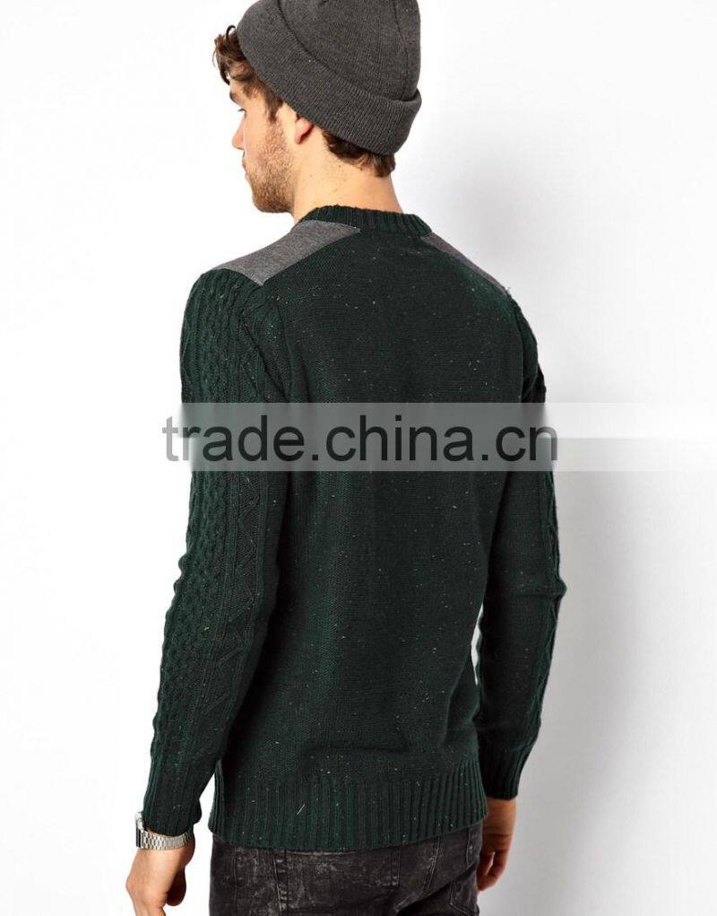 Man's wool blend Speckled knit design Sweater With Cable knit sleeves, Ribbed cuffs and waistband