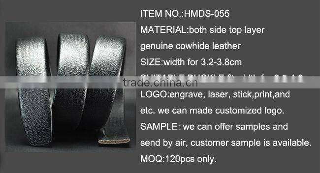 Both side cowhide leather black color elasticated belt
