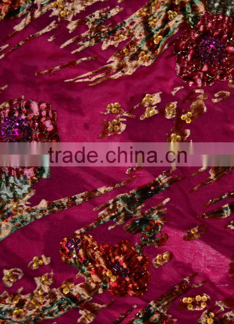 Wine color hand cut high quality fashion trending Nigerian style velvet lace fabrics
