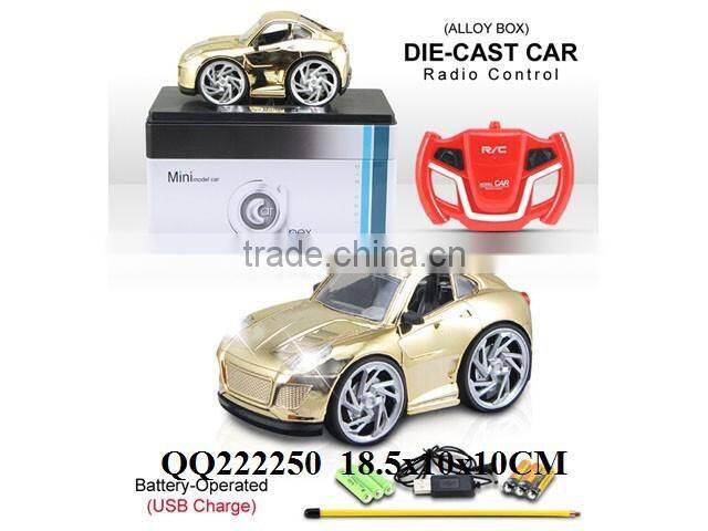1:28 4 Function R/C plated metal car with light & batteries & USB charger,toys car for kids