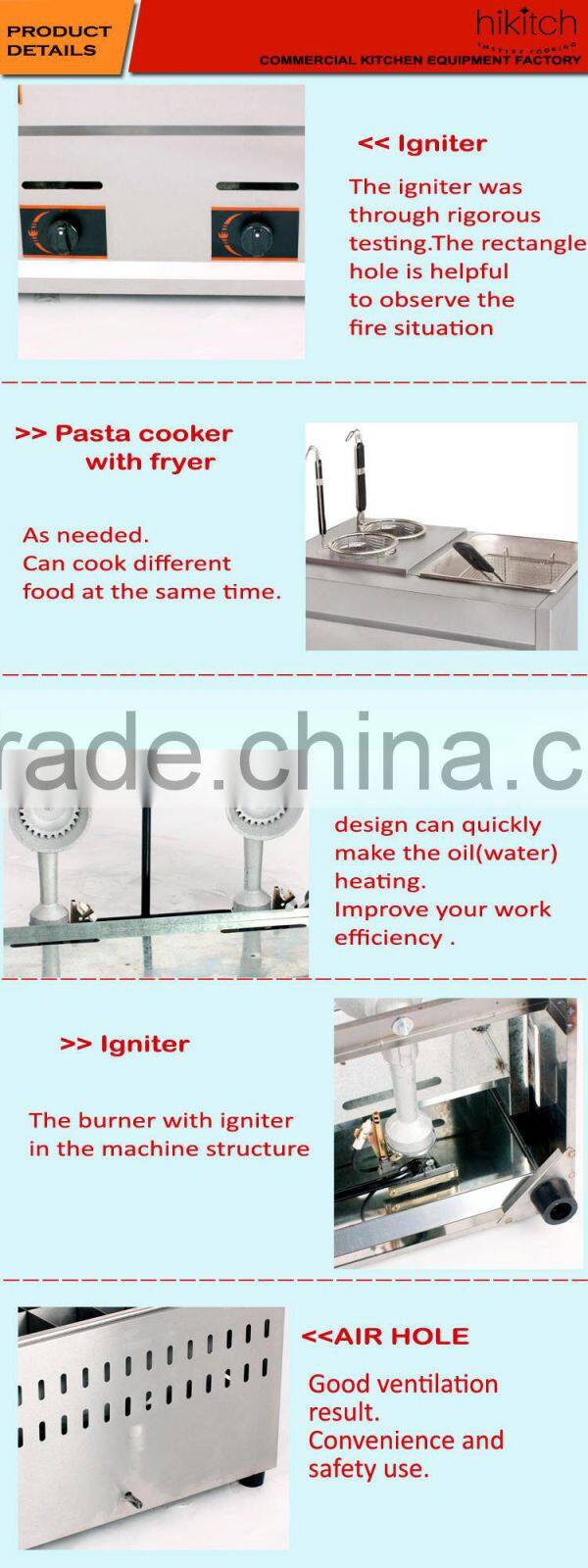 Stainless steel LPG gas pasta cooker / deep fryer machine in Guangzhou