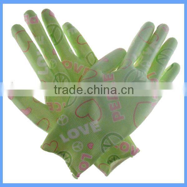 Flexible & Comfortable Knitted Polyester Printing Gardening PU Gloves With All Size