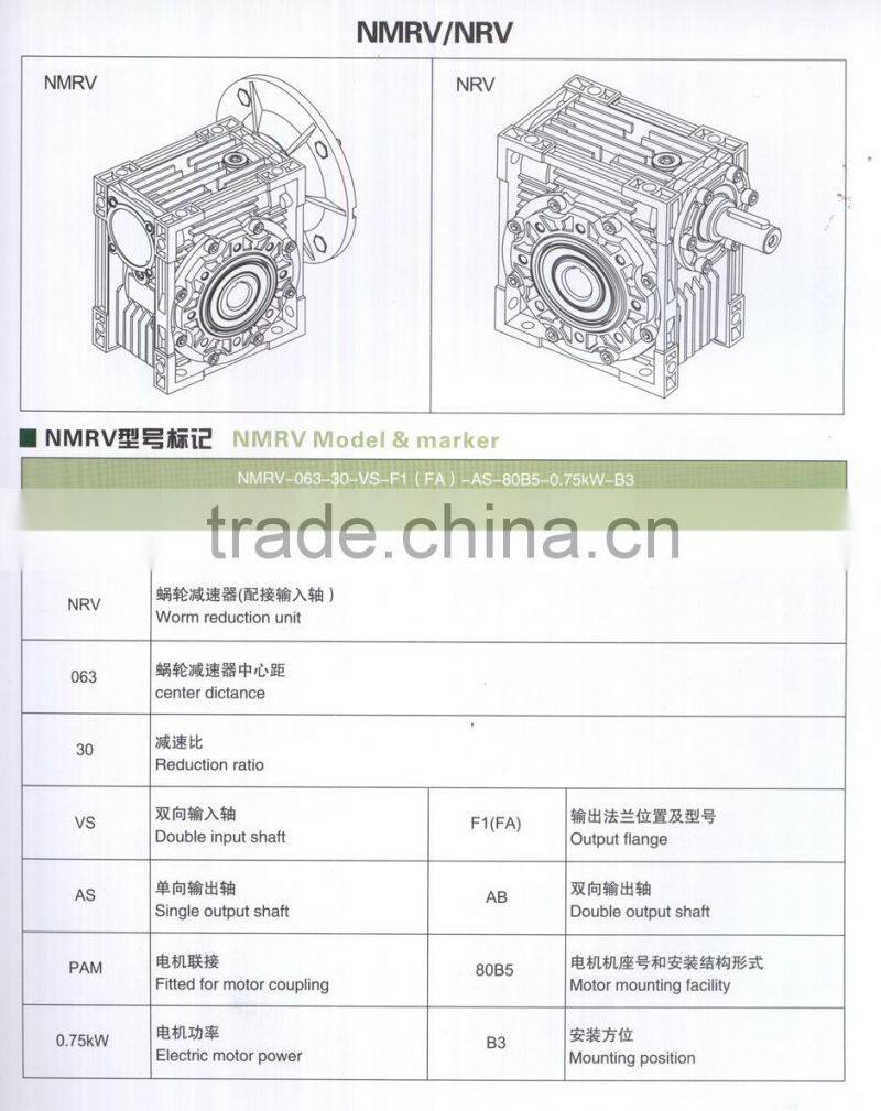 NMRV and RV Worm Reducer Gearbox Gear motor and Worm wheel
