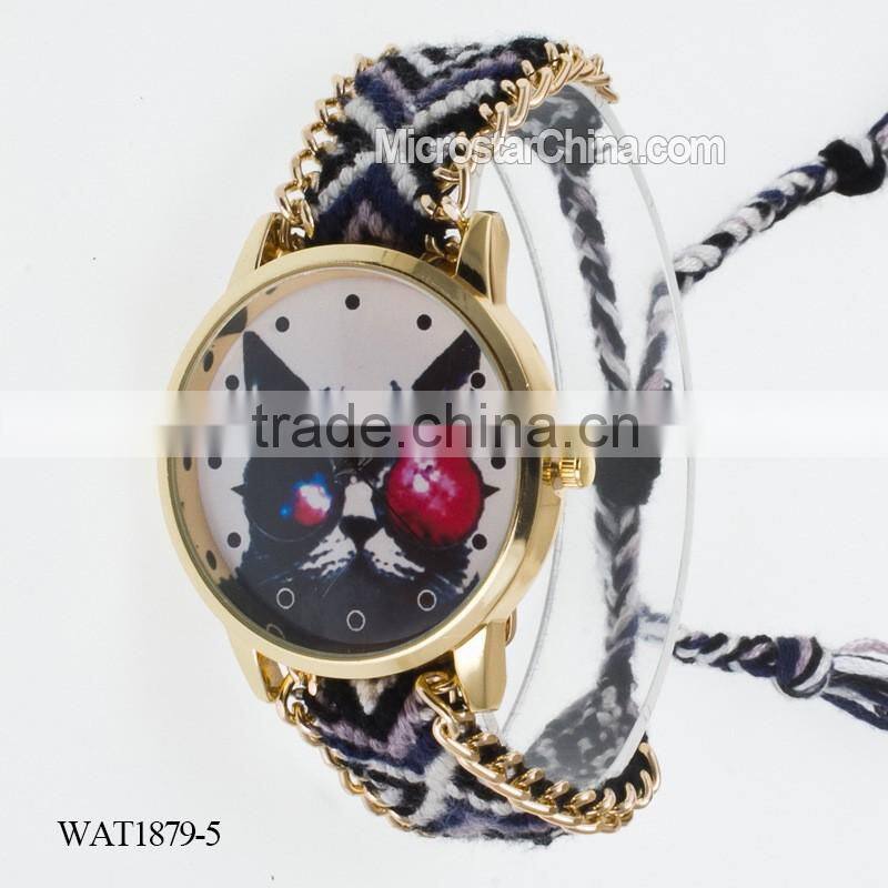 Elastic knitting watch chain cat face quartz watch price