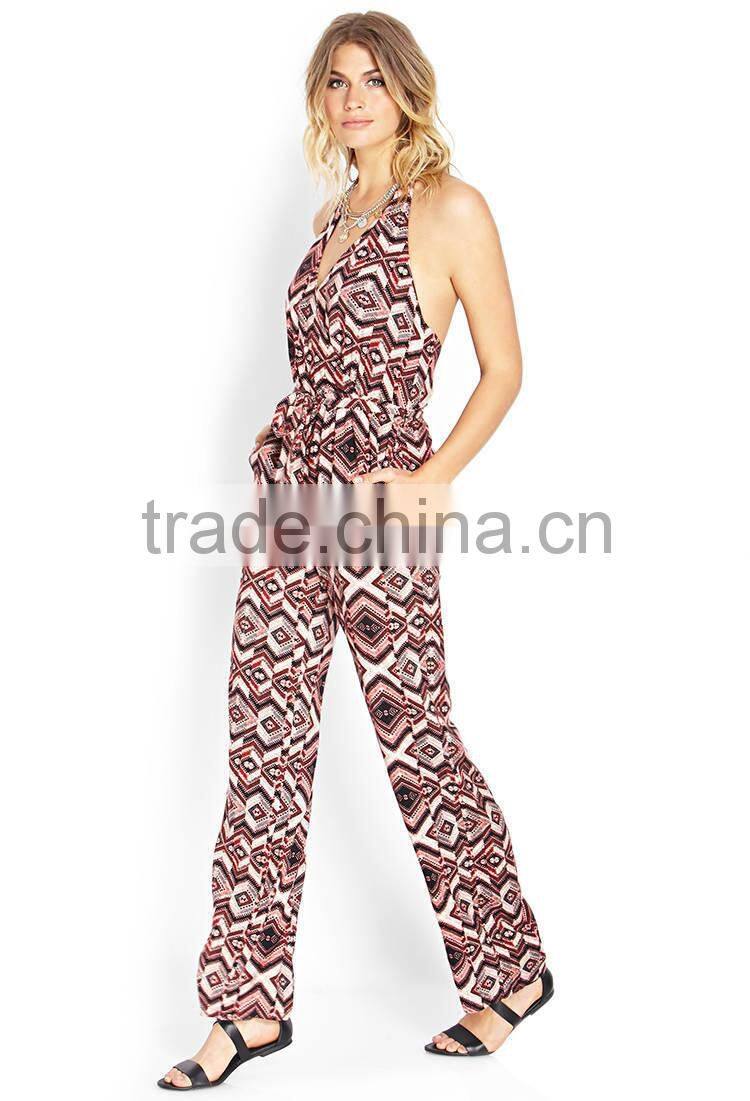 women playsuits wholesale retro pattern printing jumpsuits/playsuits women sexy jumpsuits