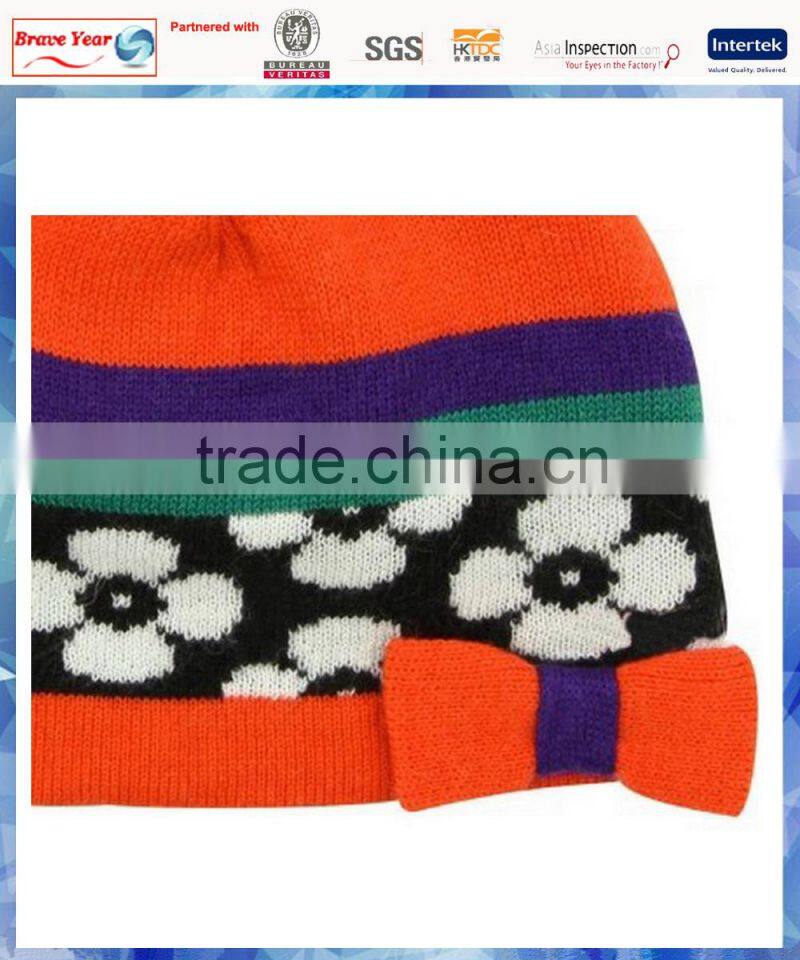 floral knitted cashmere hat/girls knitted winter hats/teenagers knitted beanie hats