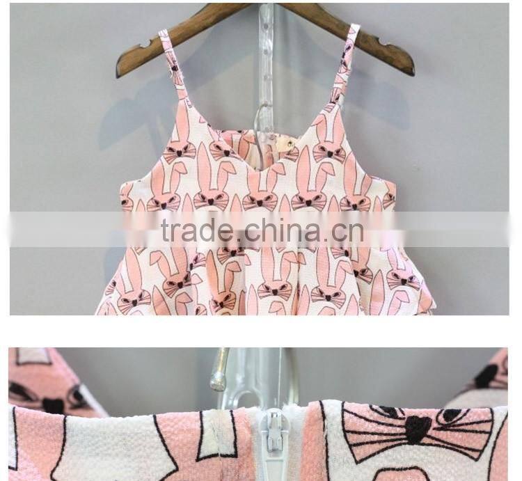 New Design Kids Cartoon Printed V-neck Vest and Short Pants Suit, Clothing Set for Girl