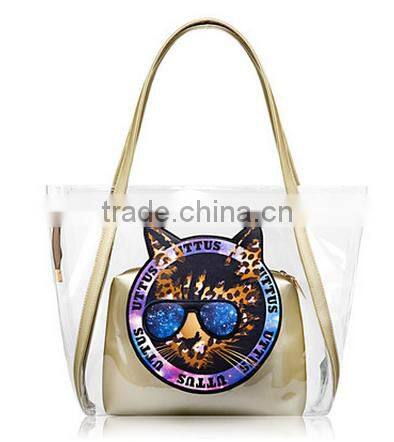 Clear PVC large capacity Tote Bag With glod Webbing Handle Bag,bag in bag