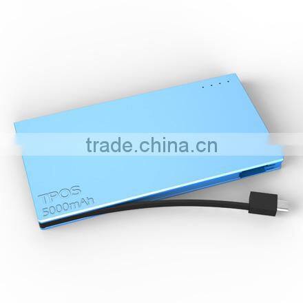 Ultra Thin Metal 5000mah Compact Power Bank Built-in micro USB Cable