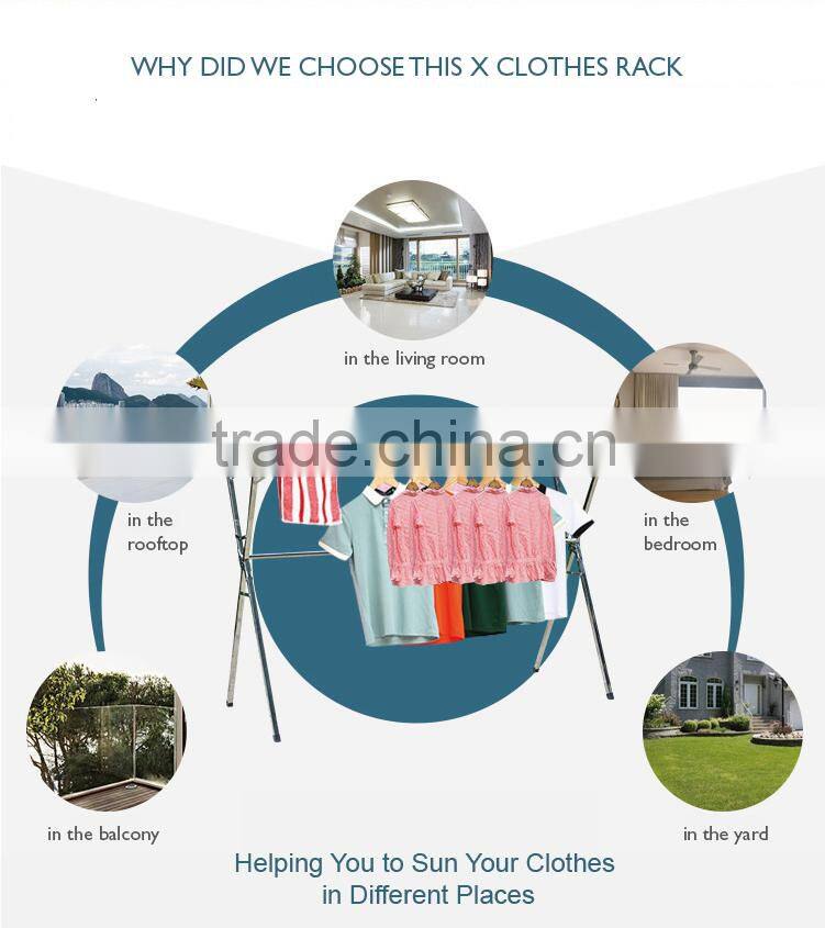 2015 Modern X adjustable laundry rack stainless steel heavy duty clothes hanging rail for clothes