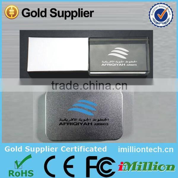8GB Crystal USB Memory Flash With laser logo inside,LED light up the logo,Crystal USB Disk on key