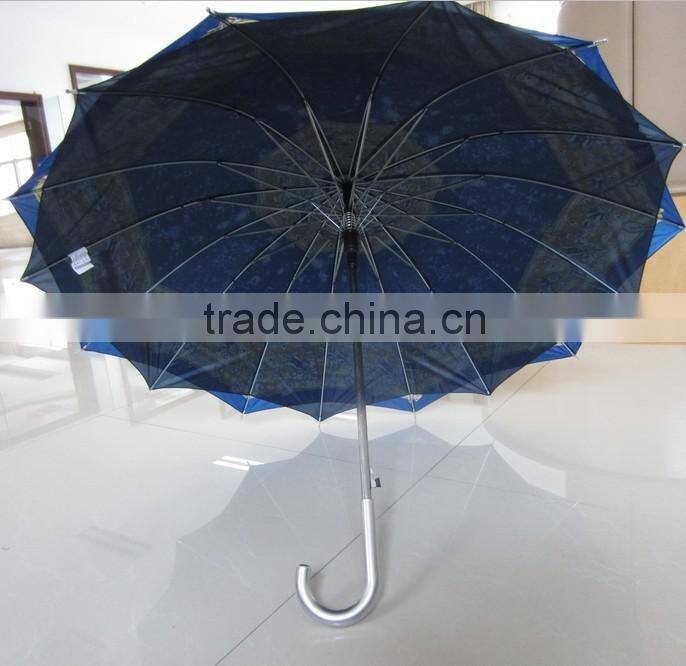 Double Layer Straight Umbrella with Crooked Wooden Handle in Different Colors XD-SU031