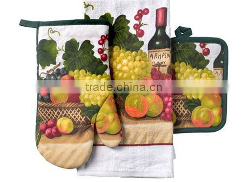 3 pcs pigment print cotton kitchen towel set