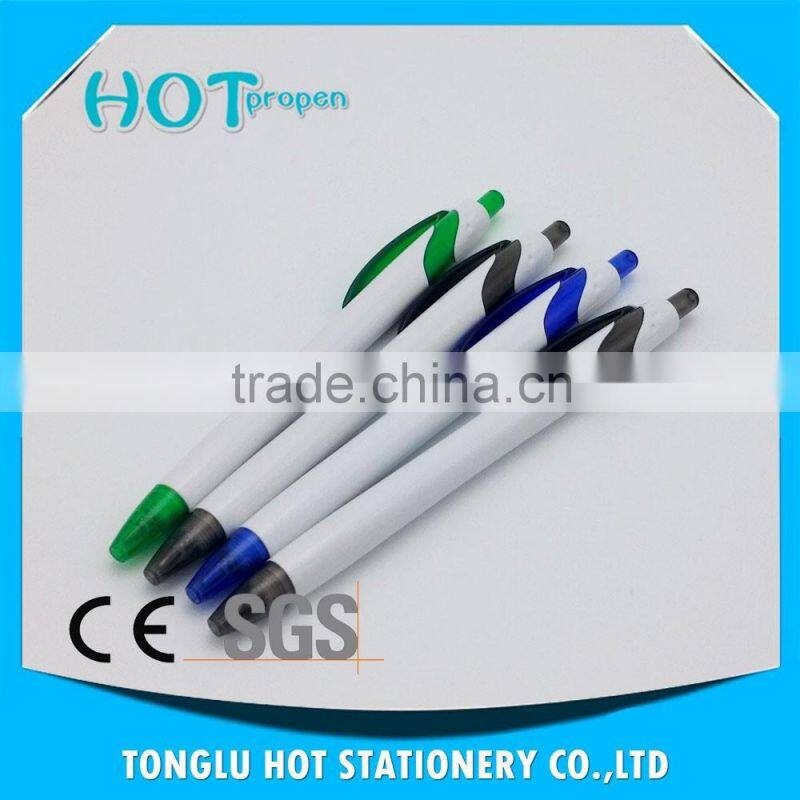 white barrel click ball pen with transparency plunger clip and tip