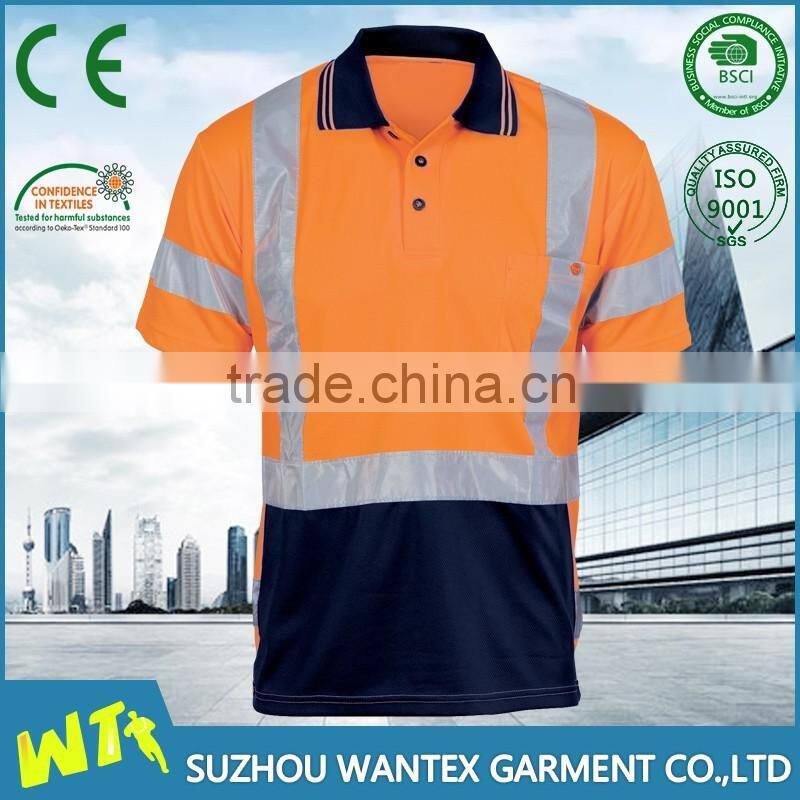wholesale 100%polyester custom hot market reflective tape polo t-shirt with pocket