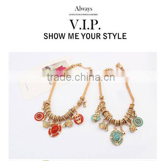 Red Blue Resin Stone Vintage Choker Pendant Statement Necklace Women Necklaces & Pendants Fashion Necklaces for Women 2014
