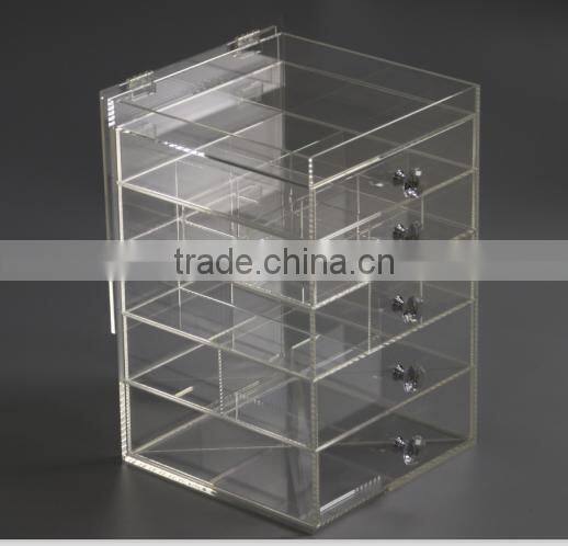 Clear countertop plexiglass cosmetic display showcase acrylic 5 drawers clear makeup organizer