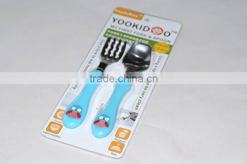 baby cutlery set stainless steel dinnerware plastic handle spoon and fork,knife set
