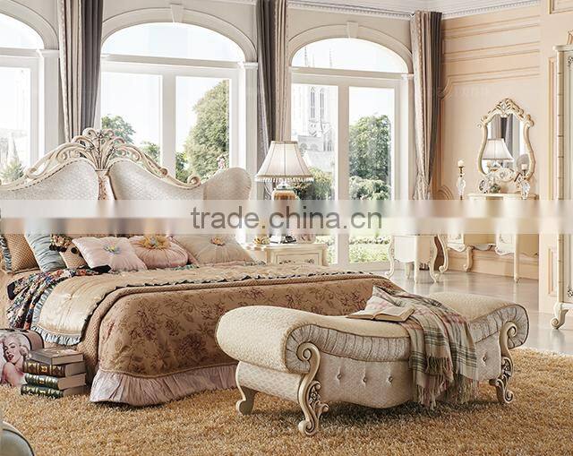 Graceful solid wood hand carving matching fabric bed bench