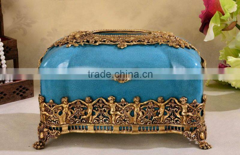 Exquisite squirrel shape brass decorative ceramic tissue box