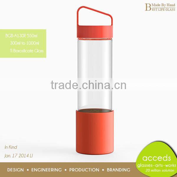 Different Designed Handmade Glass Tea Travel Bottle With Lid