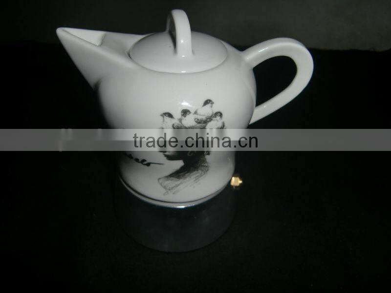 Drinkware 500ml white logo printing porcelain coffee pot set with holder