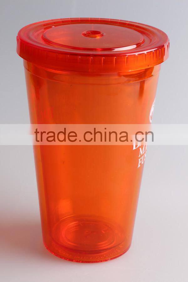 Double wall plastic red tumbler with straw lid 16oz