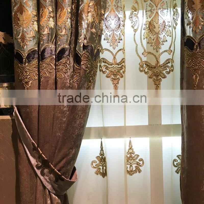 JX-869 momoda luxury home decorations french retro antique curtain with sheers and valance arabian coffee color curtain fabric