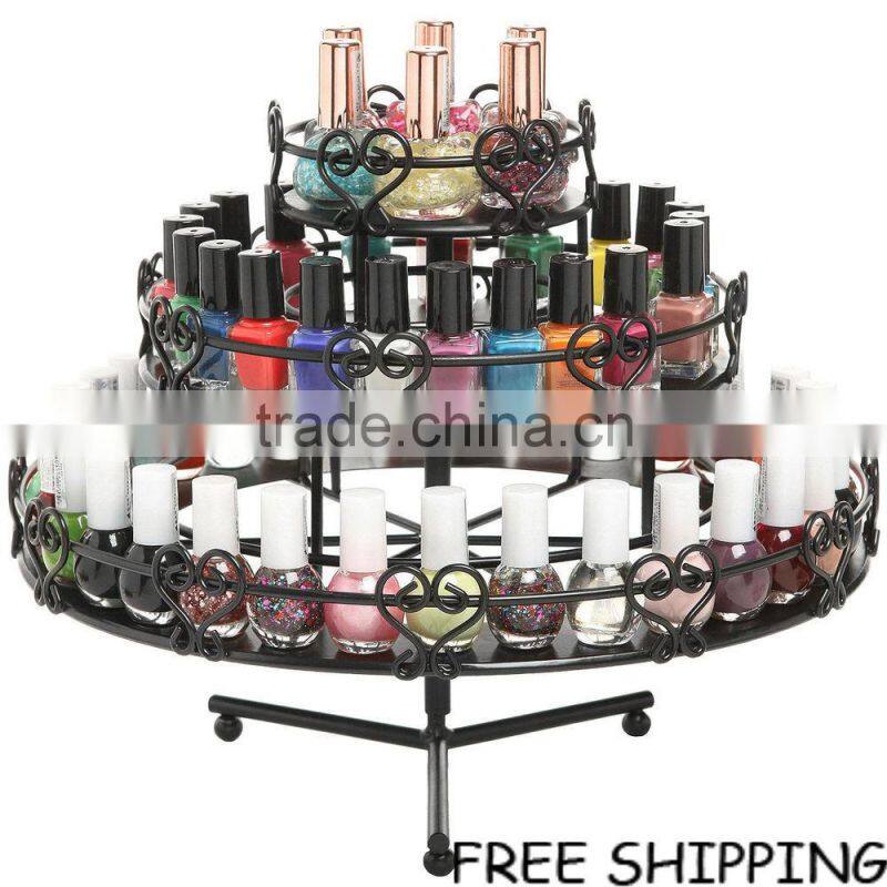 3-Tier Metal Heart Design Rotating Nail Polish Organizer Display Rack Stand Gift