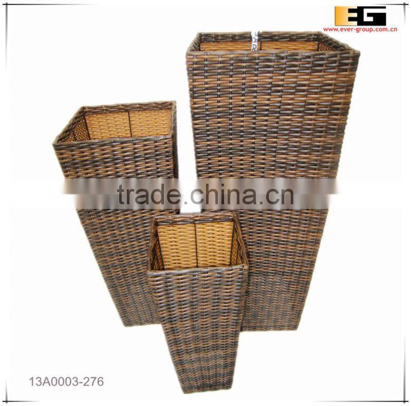 PE/Plastic rattan square with liner deco flower vase