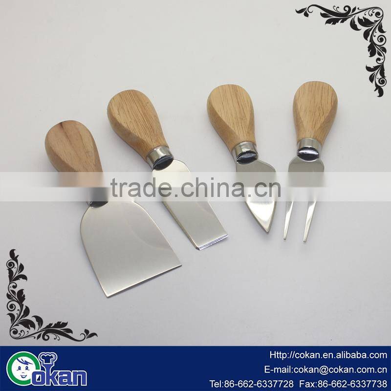 High Quality 4pcs stainless steel cheese knife set with wooden handle,cheese tool set CK-KS072