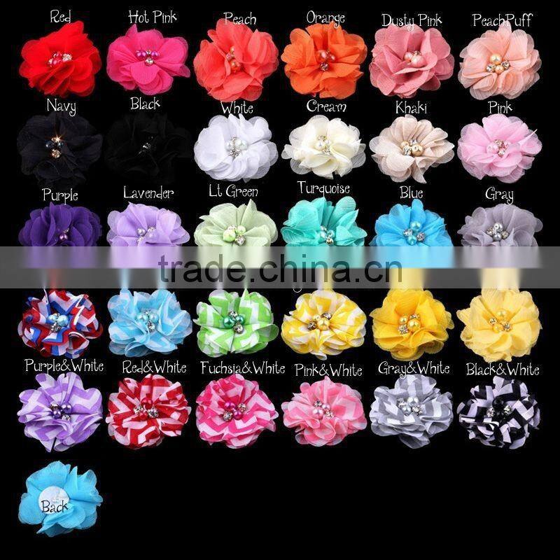 mesh flower with pearl beads center for kids hair accessories