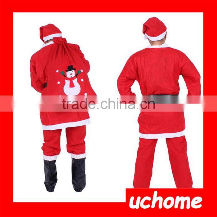 UCHOME 5 In 1 Red Men Santa Claus Costumes Christmas Clothes Male Cosplay Xmas Suit With Belt Beard Hat Pants