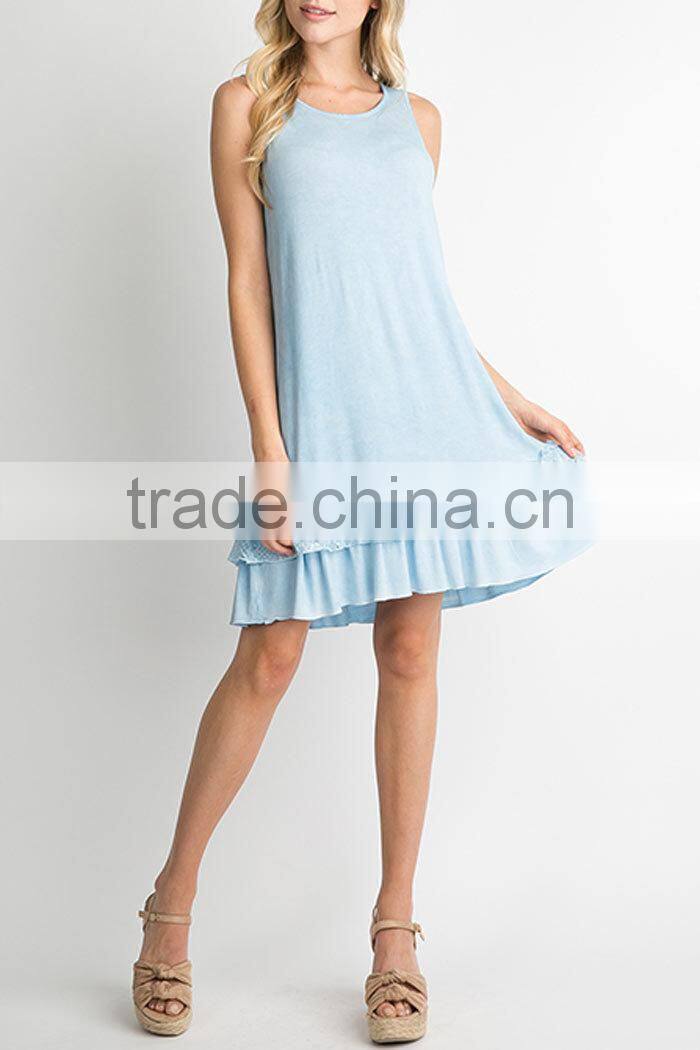 No logo clothes Sublimation blanks Rayon Spandex RUFFLE HEM KNIT TANK DRESS blank jersey dress