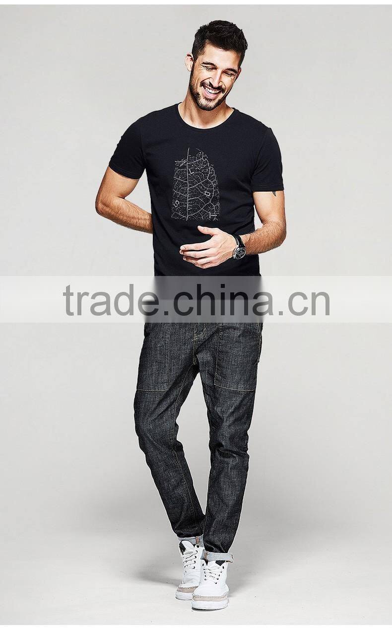 Cotton/spandex man black t-shirt fit mens printing t-shirt