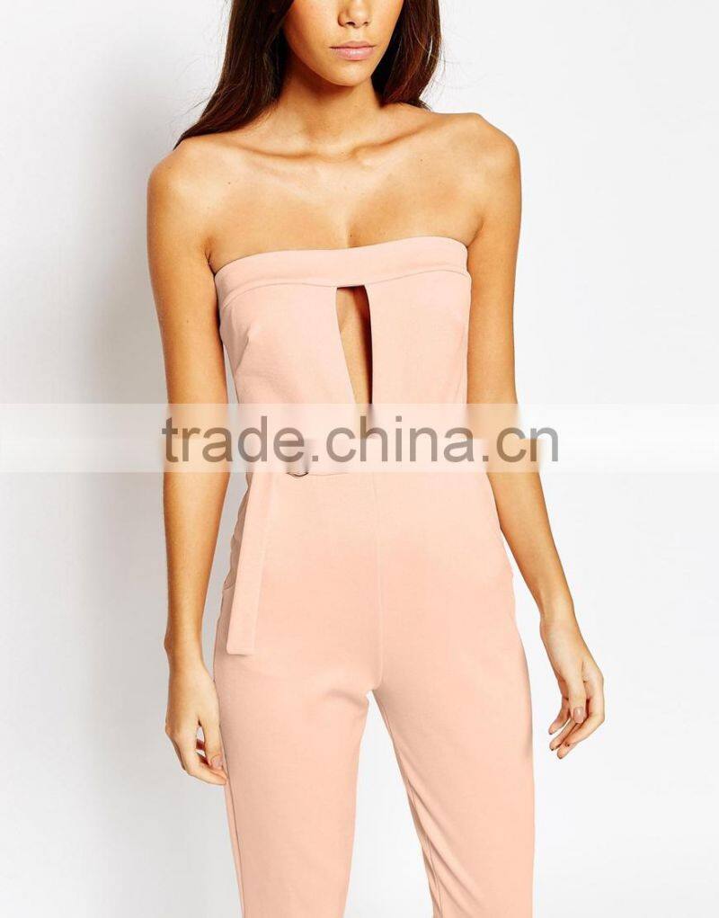 2015 fashionable hot sale OEM customized Plunge Catsuit With Metal Bar Detail