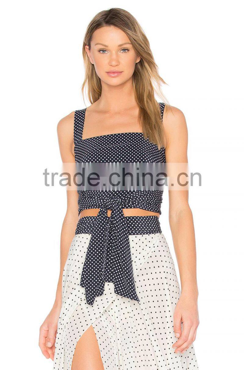Wholesale Women Apparel Wrap Styling Waist-tie Dot Fitted Tank Top(DQE0402T)