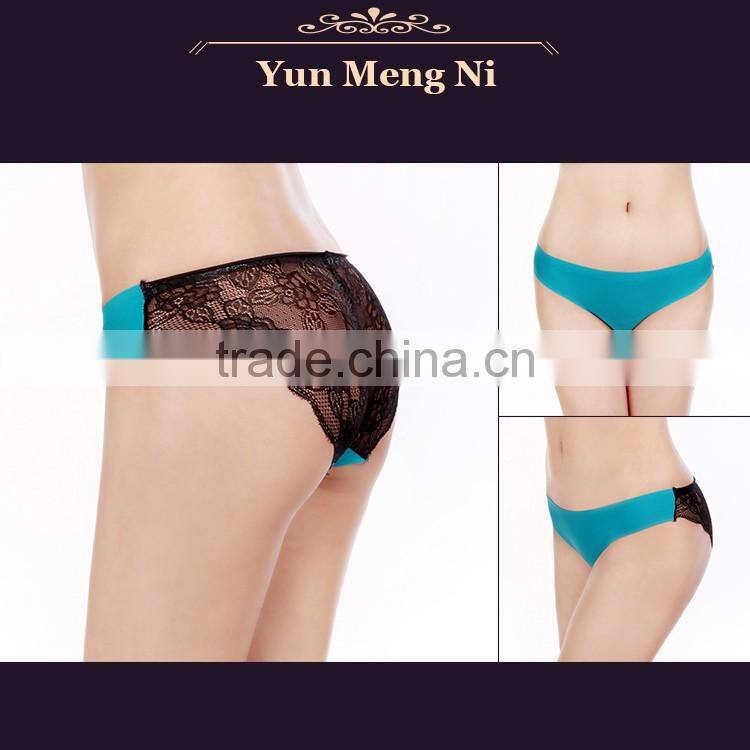 YunMengNi Ladies new arrival candy colors and transparent lace hipster women Ice silk seamless panty