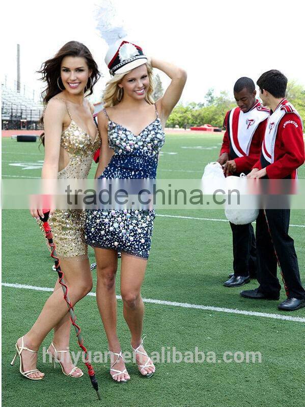 bling beaded knee length spaghetti strap v neck arabic prom dresses