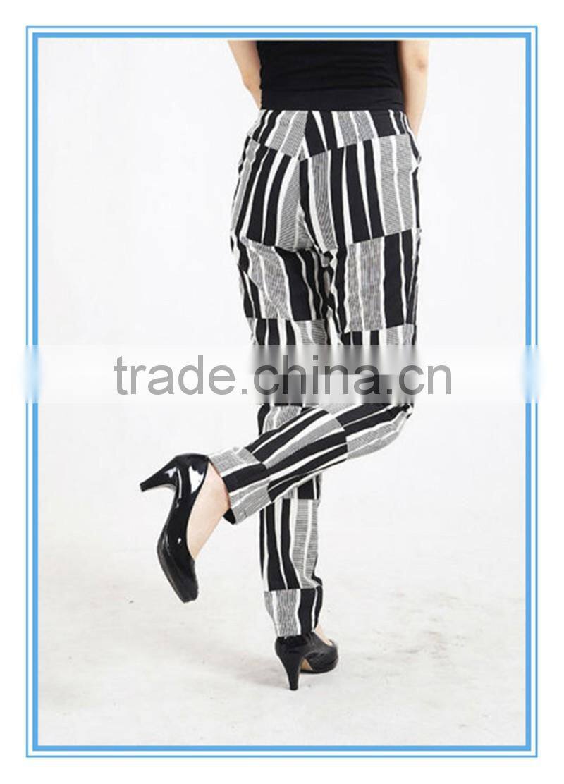 Black And White Stripe Cotton Women Linen Drawstring Pant