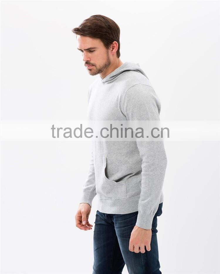 Men's plain grey 100% polyester hooded sweatshirt