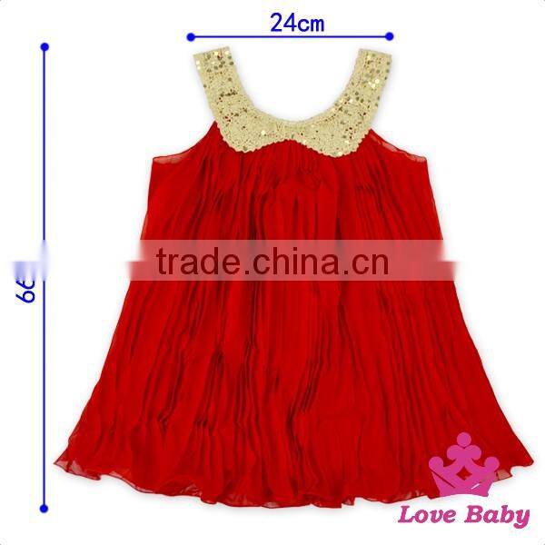 48BQA131 Lovebaby Yiwu Wholesale Baby Clothes Sequin Collar With Red Ruffle Chiffon Girls Frock Designs