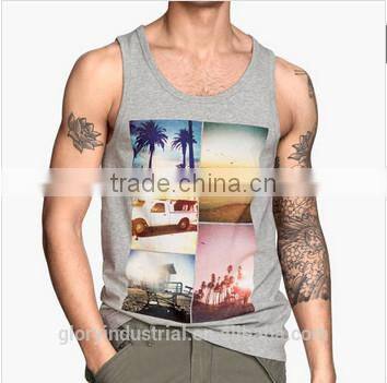 Cheap High Quality Custom Sublimation Printed Mens Stringer Tank Top Wholesale