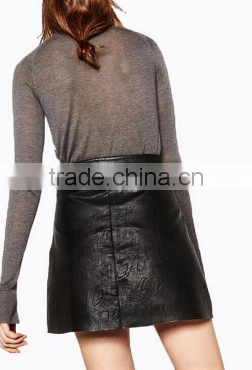 Runwaylover EY2208D New Design 2017 Ladies Fashion One Breasted Pu Skirt