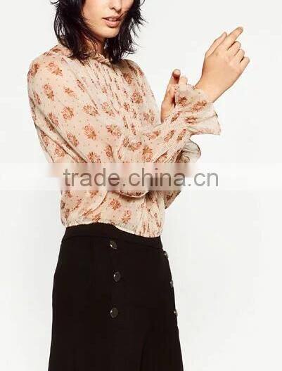 Runwaylover EY2344B Hot Sale 2017 Women Fashion Sleeve Fold Printed Chiffon Blouse