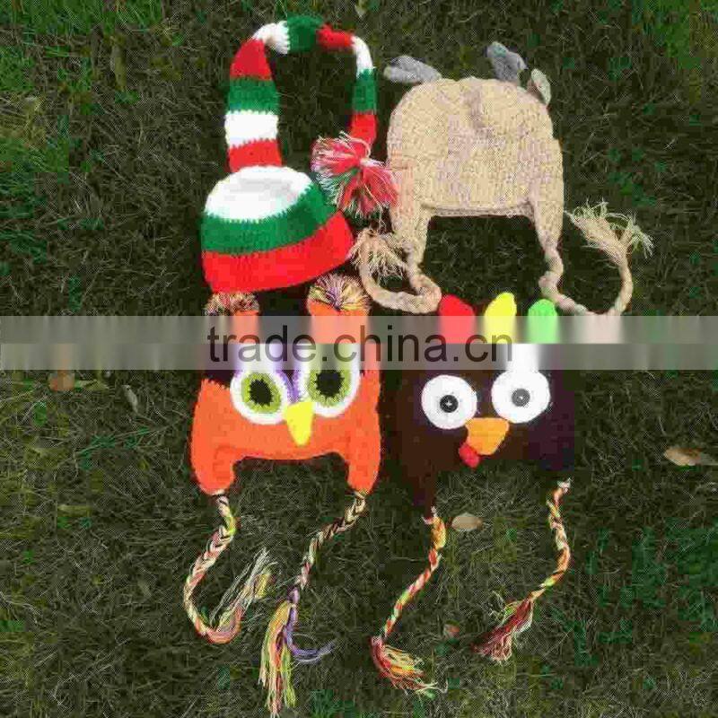Multicolor Baby Hat for holiday owl hat Cap with ear flap Animal Style Infant Toddler holiday Handmade hat For Girls and Boys