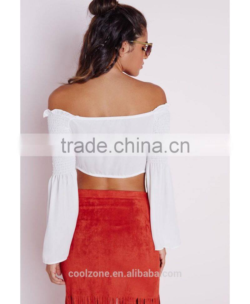 2015 New style long sleeve crop top wholsale off shoulder top