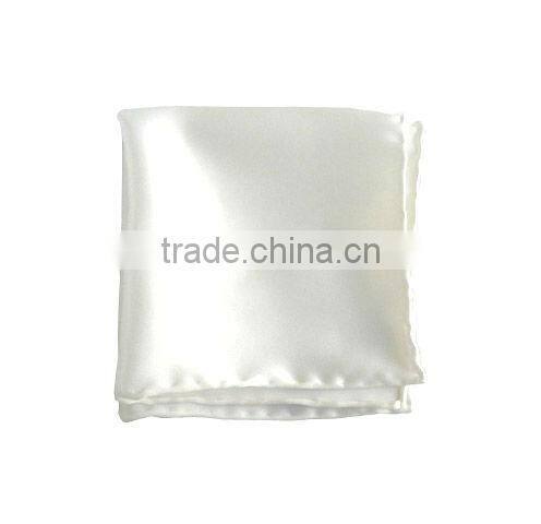 hand-rolled printed silk satin white pocket square