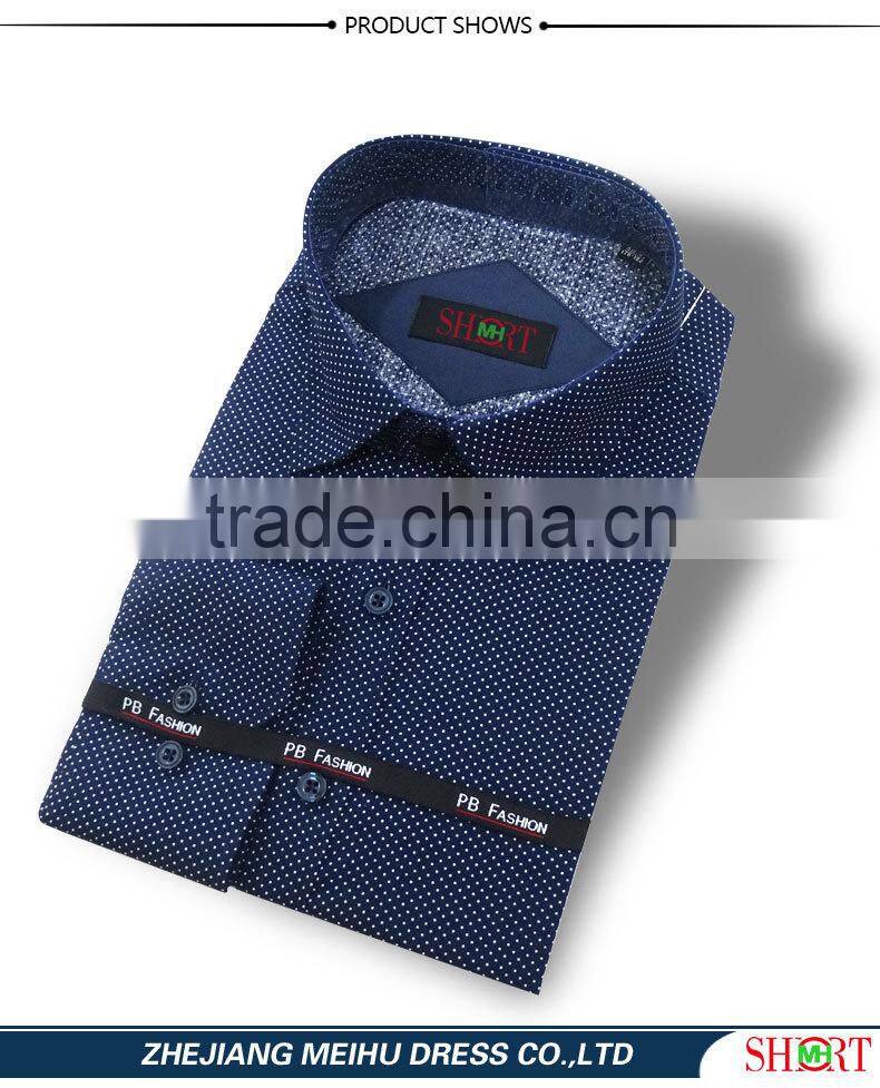 2017 navy Polka dot new pattern mens shirts for men with long sleeve
